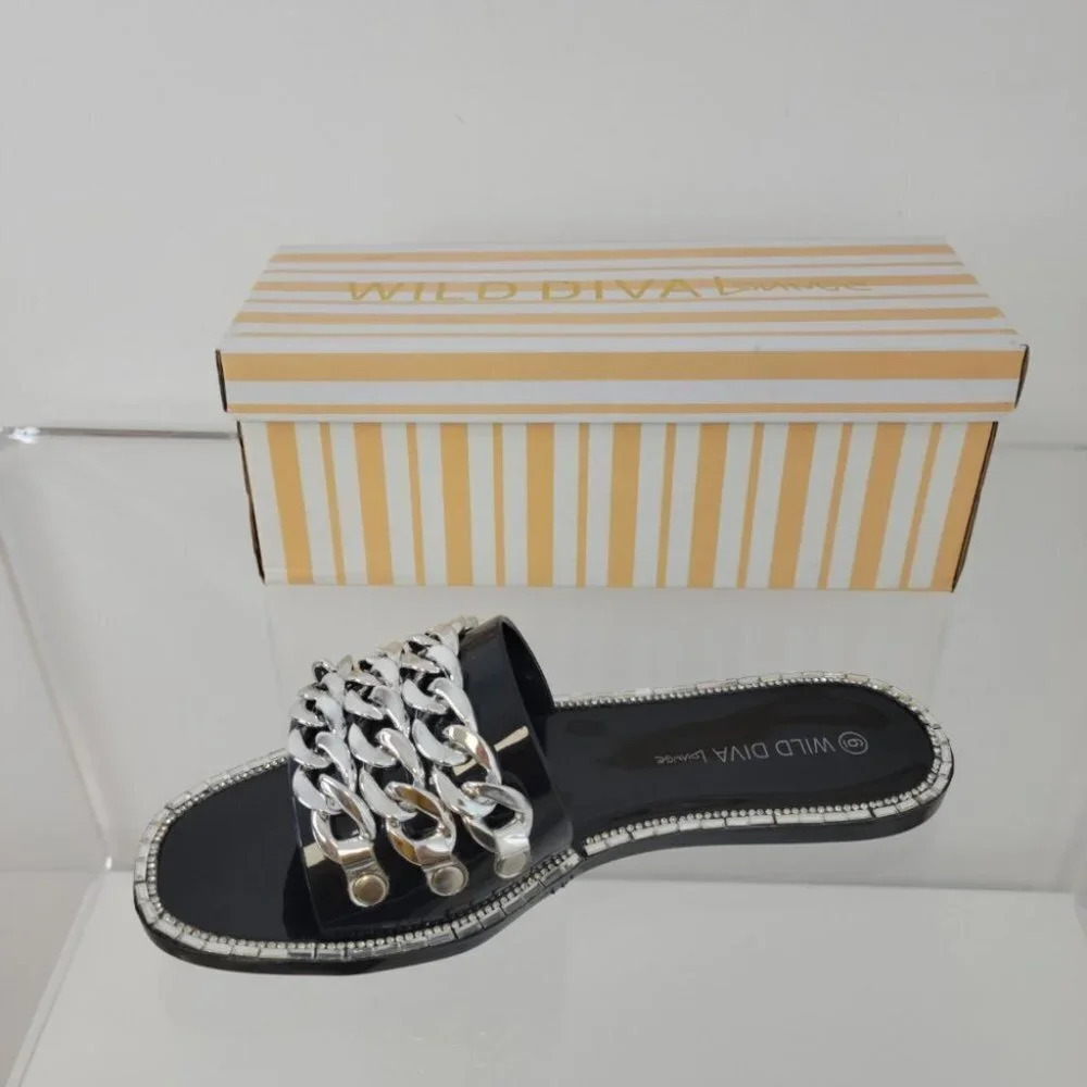 Wild Diva Chain Rhinestone Slides - Picture 2 of 4